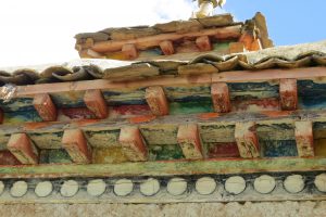 Tibetan Stupa Roof with painted wood beam construction