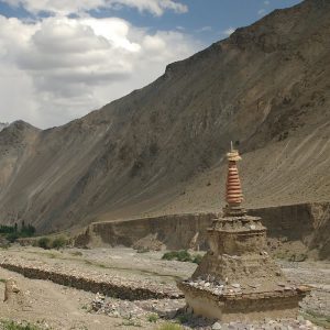 stupa in mountain valley