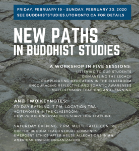 poster advertising event details for new paths in buddhist studies workshop series