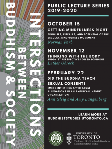 poster advertising event details for intersections between buddhism and society lecture series