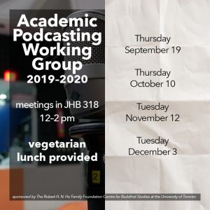 poster advertising event details for academic podcasting workshop