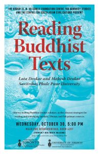 poster advertising event details for reading buddhist texts lecture