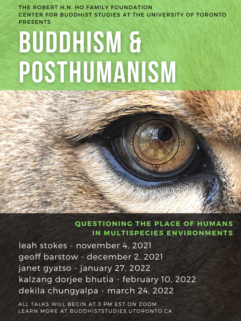 Poster with animal eye and list of speakers for series of zoom meetings