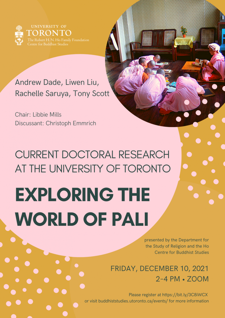 poster for Pali research talks with image of nuns in prayer and study